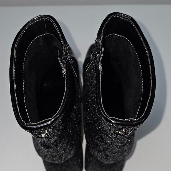 Circus By Sam Edelman Osten Ankle Bootie 7 Black Glitter Faux Leather Cap Toe - Picture 9 of 14